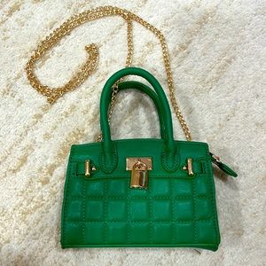 Green Quilted Mini Bag with Gold Chain